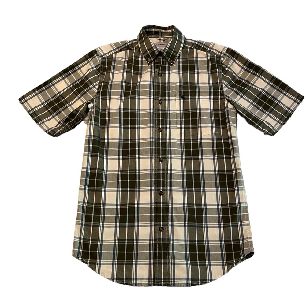 CARHARTT MEN’S PLAID BUTTON-DOWN SHORT-SLEEVE COTTON SHIRT SIZE SMALL